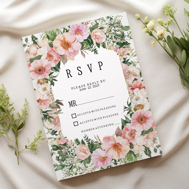 Invitation Botanical pink blossom summer floral RSVP  (Botanical pink blossom summer floral RSVP)