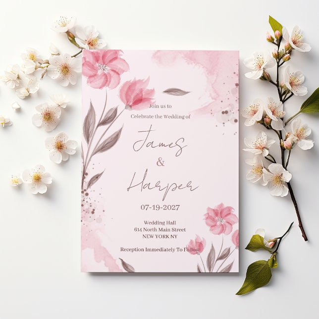 Invitation Botanical pink brown watercolor floral Wedding (Botanical pink brown watercolor floral Wedding )