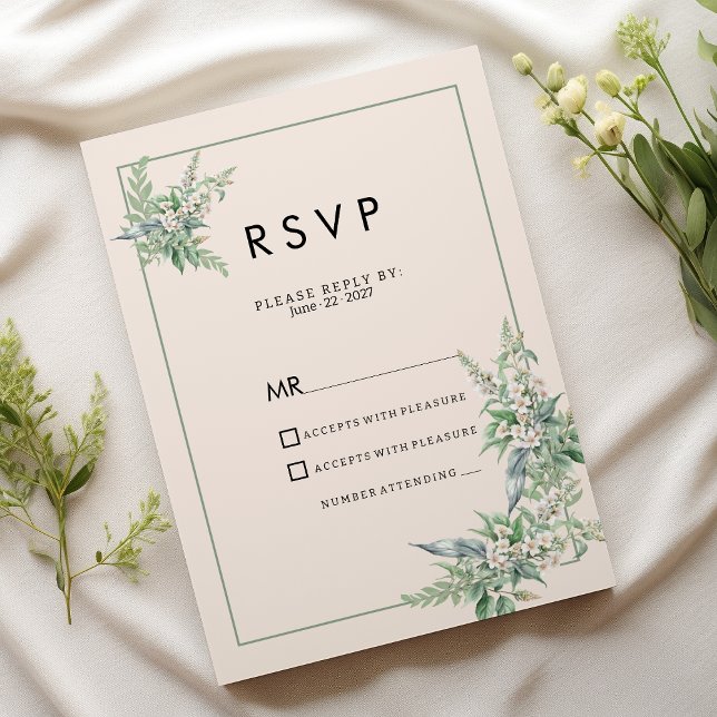 Invitation Botanical pink mint ivory floral RSVP (Botanical pink mint ivory floral RSVP )