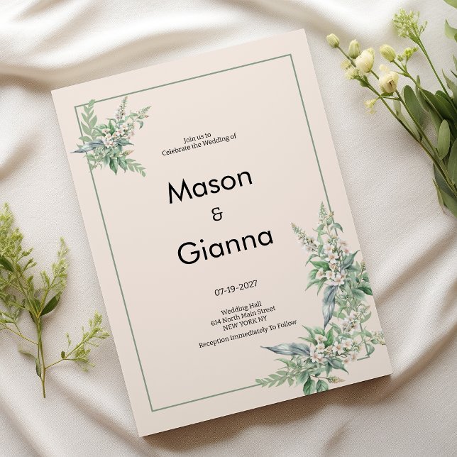 Invitation Botanical pink mint ivory floral Wedding (Botanical pink mint ivory floral Wedding )