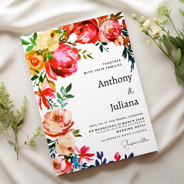 Invitation Botanical watercolor colorful floral Wedding  (Botanical watercolor colorful floral Wedding )