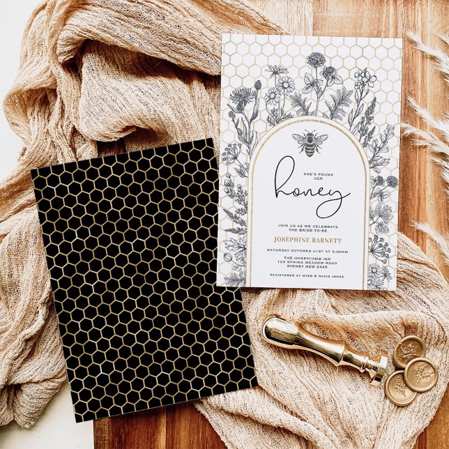 Invitation Botanical Wildflower Bee Honeycomb Bridal Shower (Créateur téléchargé)