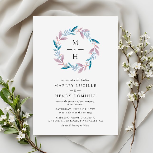 Invitation Botanical Wreath Monogram Spring Garden Wedding (Créateur téléchargé)