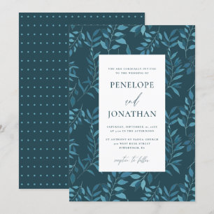 Invitation Botanique bleu rustique avec Mariage à points