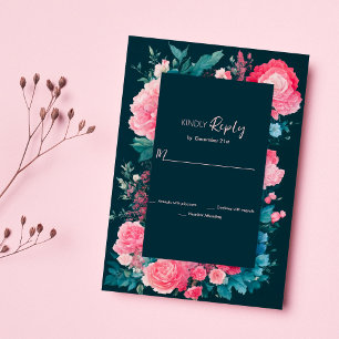 Invitation Botanique bleu vert vert rose floral RSVP