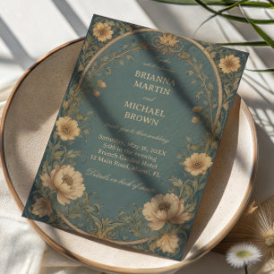 Invitation Botanique Bleu Vintage