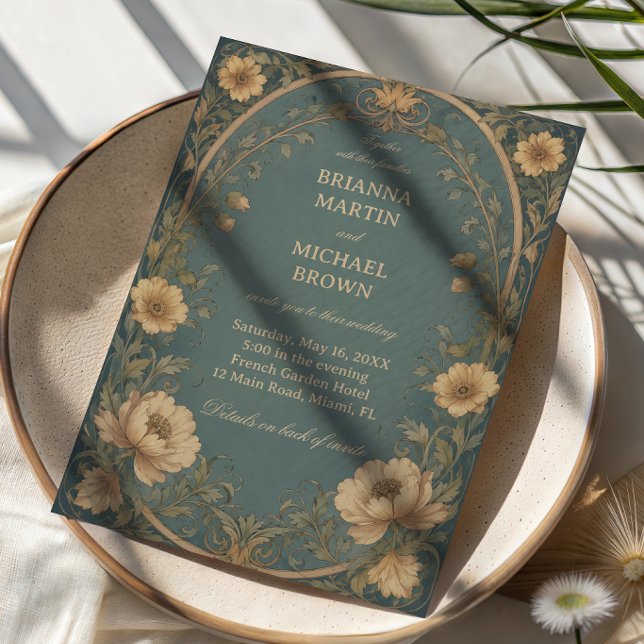 Invitation Botanique Bleu Vintage (Créateur téléchargé)