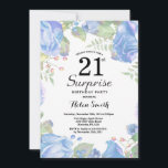 Invitation Botanique Blue Floral Surprise 21e anniversaire<br><div class="desc">Botanical Blue Floral Surprise 21e Invitation anniversaire. Floral Pink Peonies Invitation d'anniversaire pour les femmes. Fleur florale aquarelle. Fleurs de roses et de pivoines élégantes. Anniversaire adulte. Arrière - plan blanc. Noir et Blanc. 13e 15e 16e 18e 20e 21e 30e 40e 50e 60e 70e 80e 90e 100e, n'importe quel âge....</div>