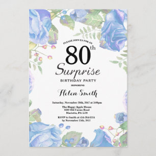 Invitation Botanique Blue Floral Surprise 80e anniversaire