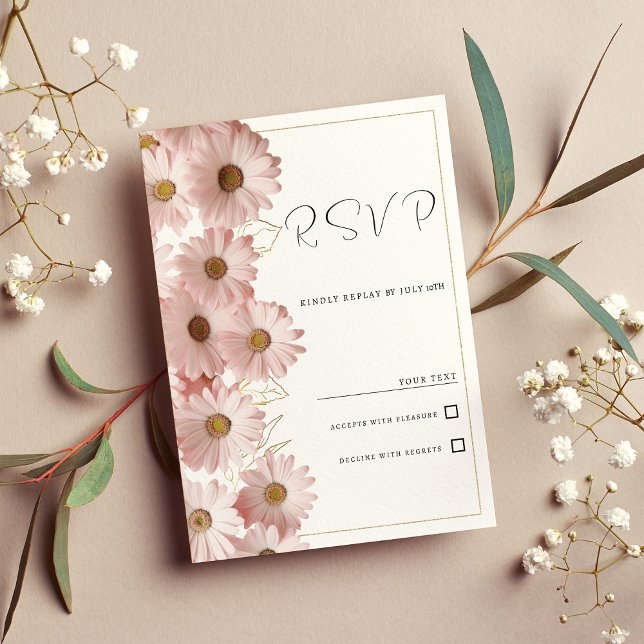 Invitation Botanique blush rose doré marguerite floral RSVP (Botanical blush pink gold daisy floral RSVP )