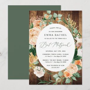 Invitation Botanique Boho Bat mitzvah de bois personnalisé