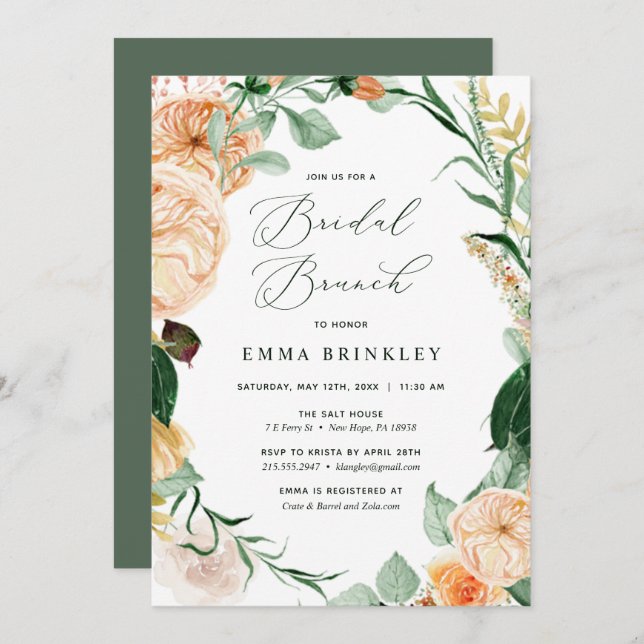 Invitation Botanique Boho Floral Neutral Blooms Bridal Brunch (Devant / Derrière)