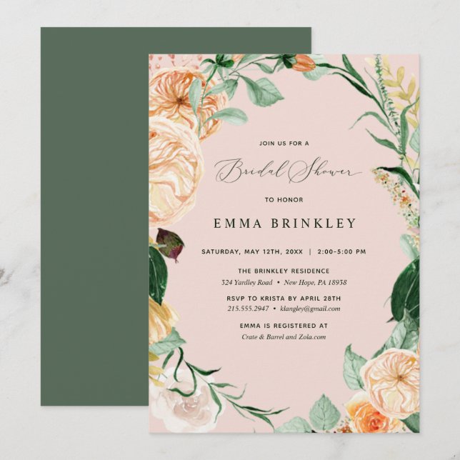 Invitation Botanique Boho Floral Pastel Blush Fête des mariée (Devant / Derrière)