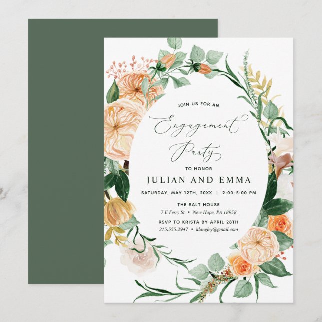 Invitation Botanique Boho Neutral Green Party (Devant / Derrière)