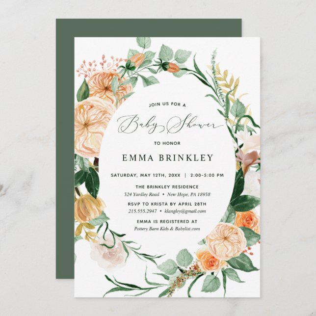 Invitation Botanique Boho Neutral verdure Baby shower floral (Devant / Derrière)