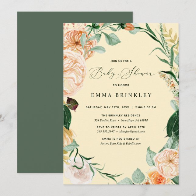 Invitation Botanique Boho Pastel Jaune Baby shower neutre (Devant / Derrière)
