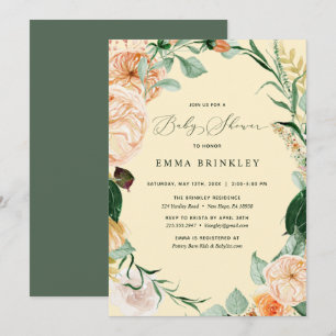 Invitation Botanique Boho Pastel Jaune Baby shower neutre