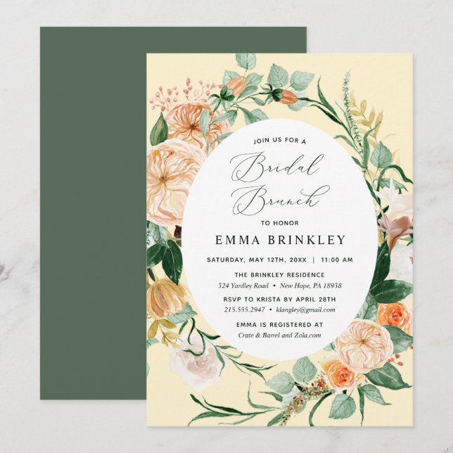 Invitation Botanique Boho Pastel Jaune Neutral Brunch nuptial (Devant / Derrière)