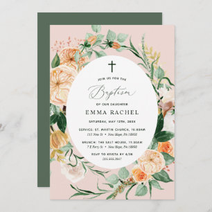 Invitation Botanique Boho Personnalisé Blush rose Baptême