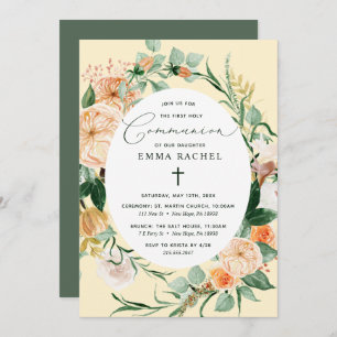 Invitation Botanique Boho Personnalisé Mignon Communion Jaune
