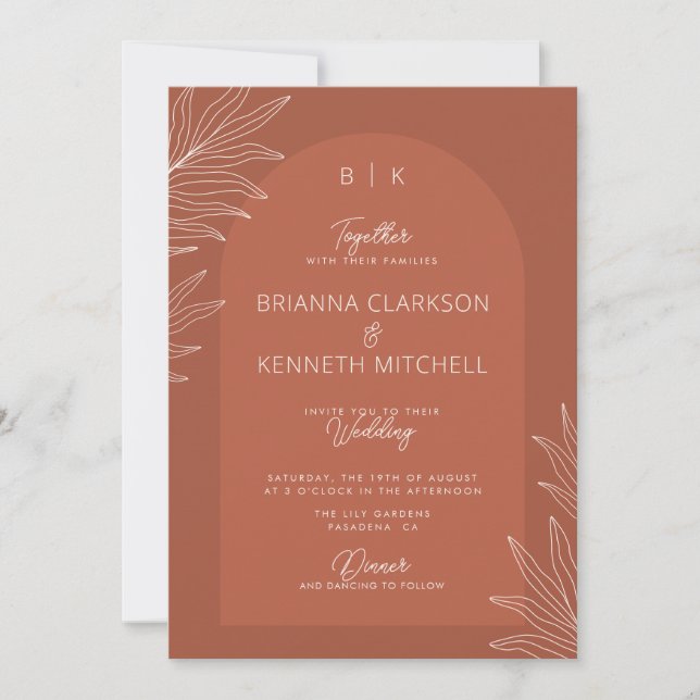 Invitation Botanique Boho Terracotta avec Mariage photo Arch (Devant)