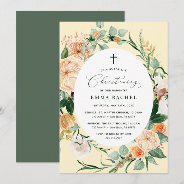Invitation Botanique Boho Yellow Christening Personnalisé (Devant / Derrière)