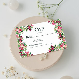 Invitation Botanique Bourgogne rose vert pays floral RSVP