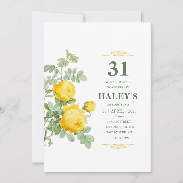 Invitation Botanique Chic Fleur Jaune et Vert 31e Anniversair (Devant)