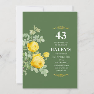 Invitation Botanique Chic Fleur Jaune & Vert 43e Anniversaire