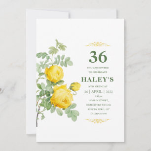 Invitation Botanique Chic Fleurs Jaunes et Vertes 36e Anniver