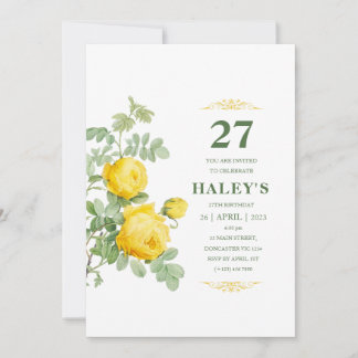 Invitation Botanique Chic Jaune & Vert Floral 27e anniversair