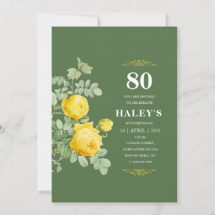 Invitation Botanique Chic Jaune & Vert Floral 80e anniversair