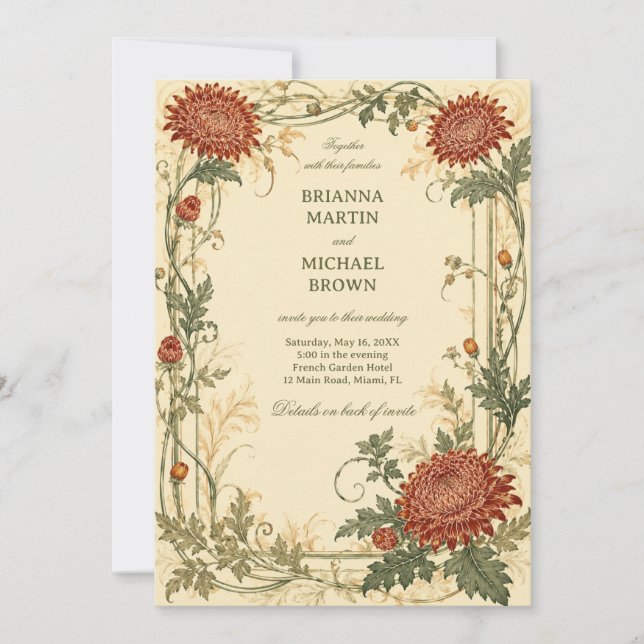 Invitation Botanique Chrysanthème Vintage (Devant)