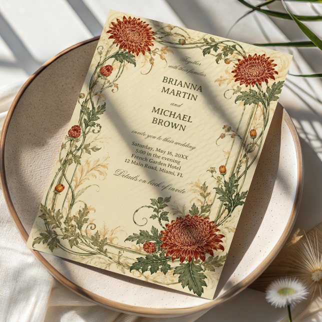 Invitation Botanique Chrysanthème Vintage (Créateur téléchargé)