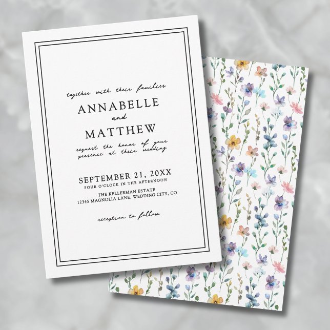 Invitation Botanique coloré Élégant Mariage Fleur sauvage (Colorful Botanical Elegant Wildflower Wedding Invitation)