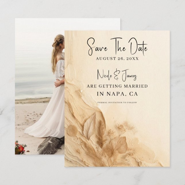 Invitation Botanique Crème d'ivoire Bohême Texture Date de sa (Devant / Derrière)