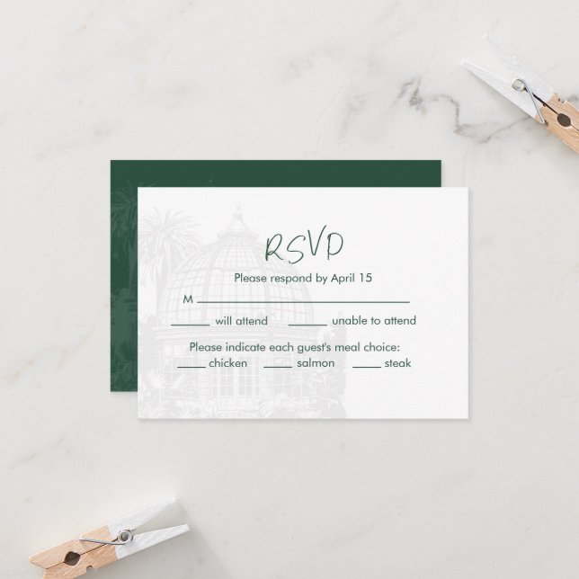 Invitation Botanique de serre Jardin vert RSVP boîtier (Devant/Arrière en situation)