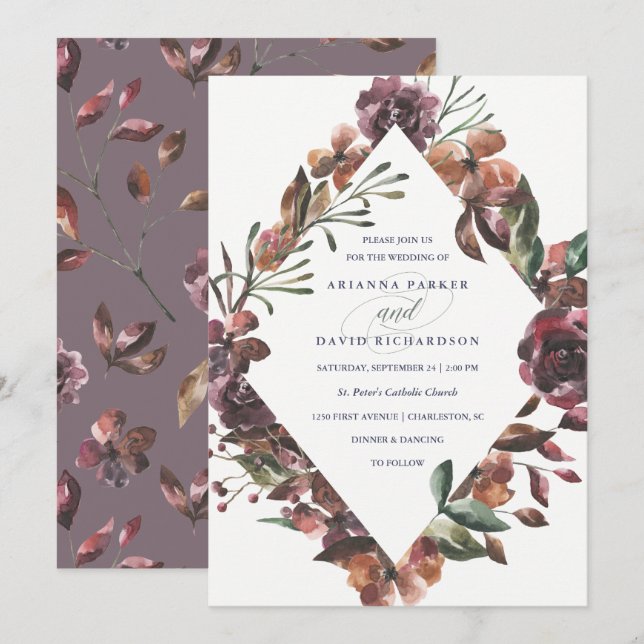 Invitation Botanique de Sienne | Mariage (Devant / Derrière)