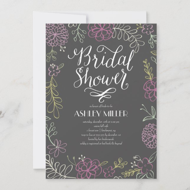 Invitation Botanique dessiné | Fête des mariées (Devant)