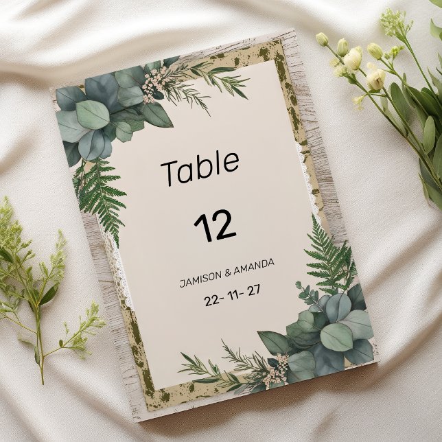 Invitation Botanique d'eucalyptus rustique Nombre de tableaux (Rustic eucalyptus botanical greenery Table Numbers )