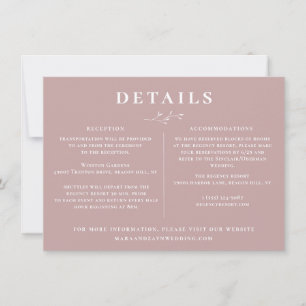 Invitation Botanique Dusty Mauve Rose Détails Mariage