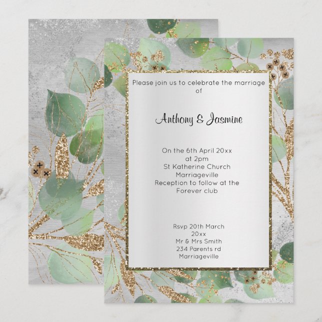 INVITATION BOTANIQUE ÉLÉGANTE EN MARBRE D'OR EN AR (Devant / Derrière)