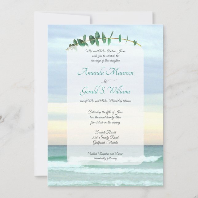Invitation Botanique Eucalyptus Beach Mariage naturel Invitat (Devant)