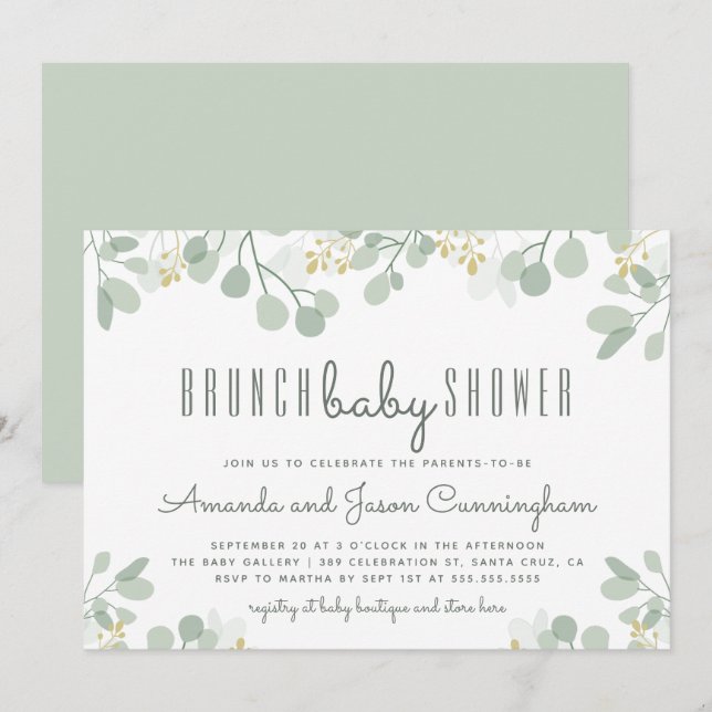 Invitation Botanique Eucalyptus Foliage Baby shower Brunch (Devant / Derrière)