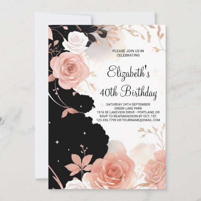 Invitation Botanique fleur sauvage Printable 40e anniversaire (Devant)