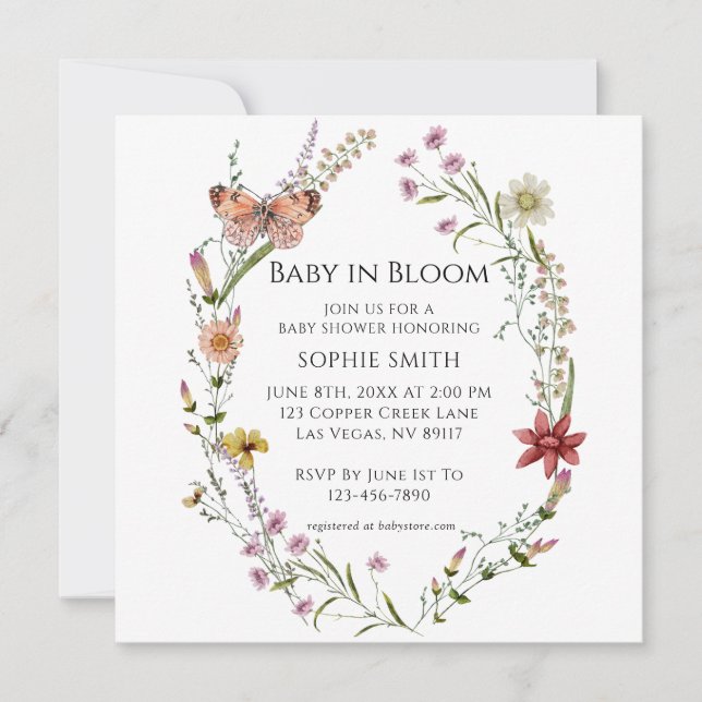 Invitation Botanique fleur sauvage Un Baby shower En Fleur (Devant)
