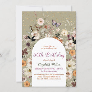 Invitation Botanique Fleur sauvage vintage 50e anniversaire