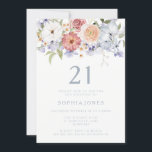 Invitation Botanique Floral Dusty Bleu 21e fête d'anniversair<br><div class="desc">Botanique Floral Dusty Blue 21st Birthday Party Invitation Collection correspondante à Niche et Nest store.</div>