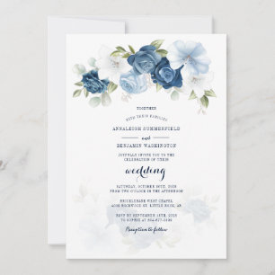 Invitation Botanique Floral Dusty Blue Script Mariage