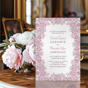 Invitation Botanique Floral Dusty Rose Blush Bourgogne Mariag